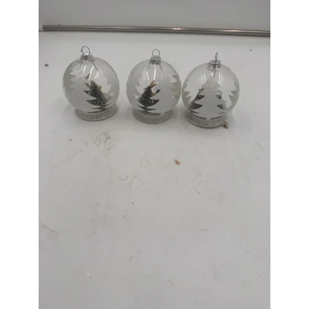Lot Of 3 Pier One Christmas Ornament Snow globe Deer And Trees  Glitter 3-D
